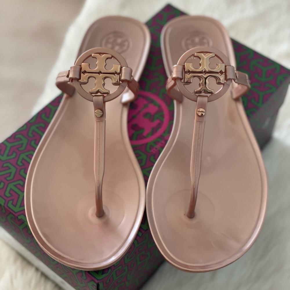 Tory Burch Mini Miller Rose Gold flat thong sandal size 8
